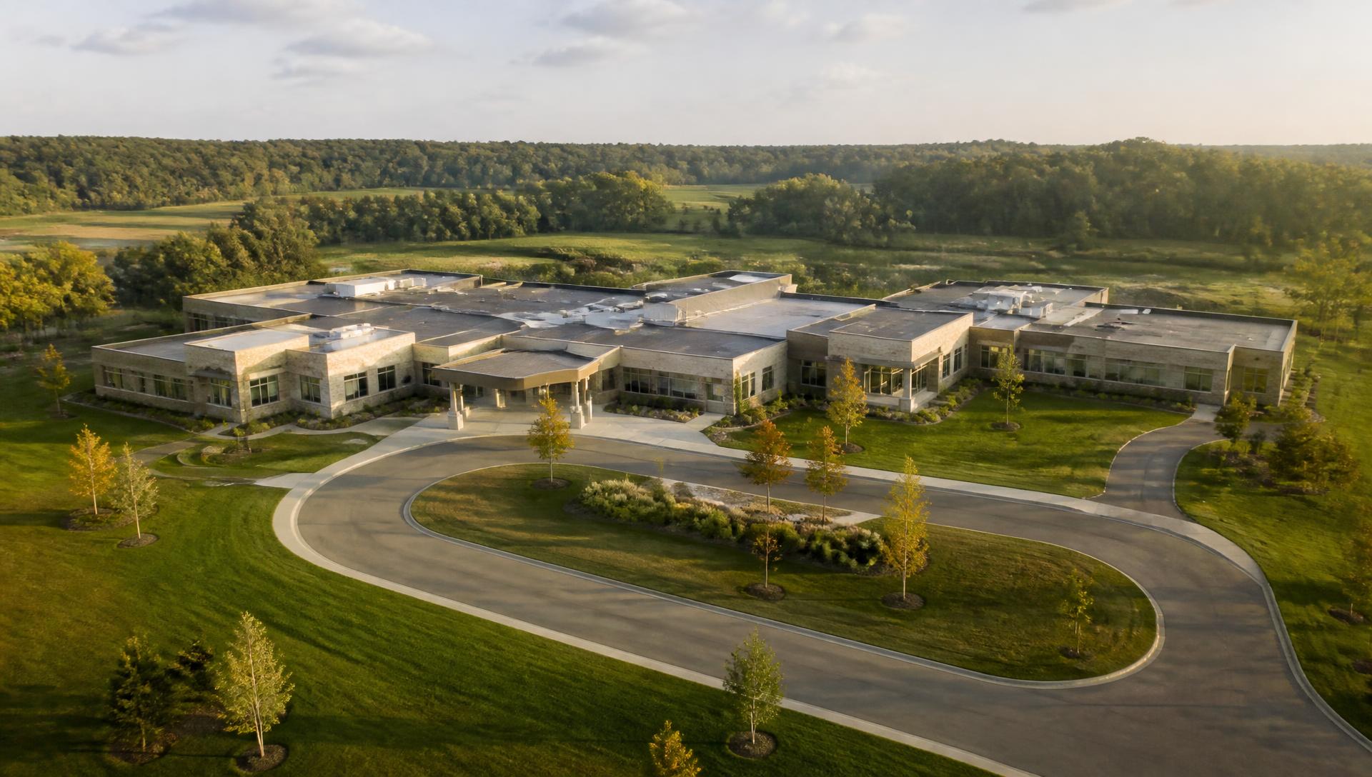 Aerial view of the Lakeview campus and grounds in Waterford, Wisconsin